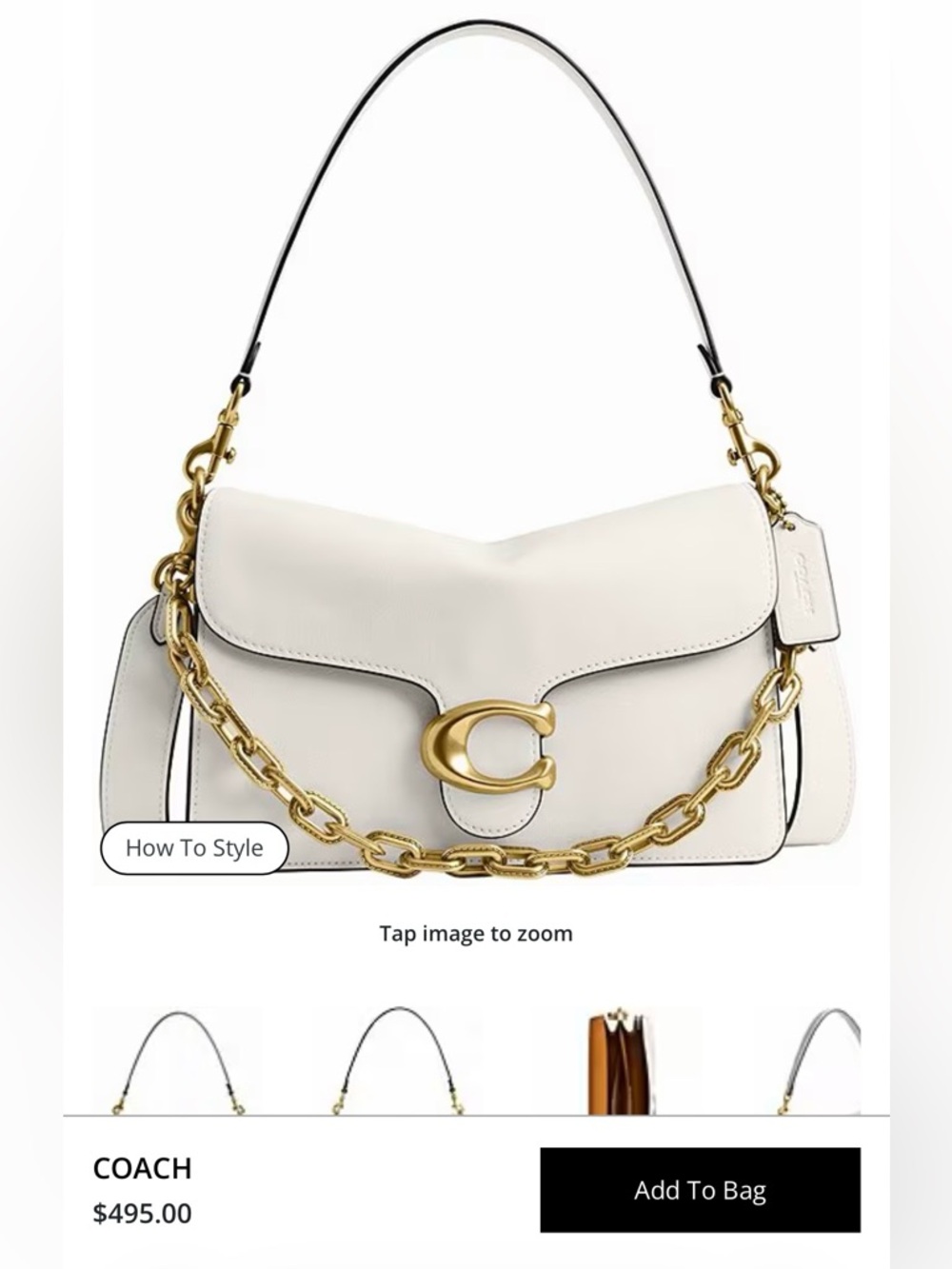 Coach Chain Tabby 26 White Shoulder Bag with Gold Chain NWT Factory Packaged
